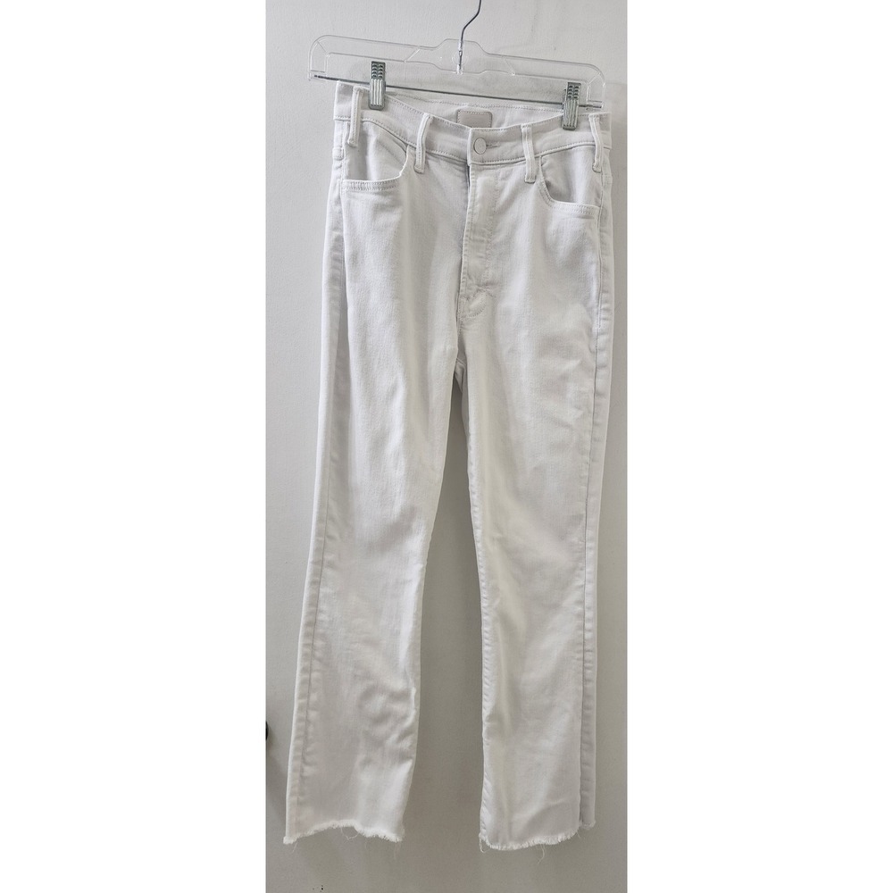 Mother White High Rise Straight Leg Raw Hem Jeans Frayed Denim 27